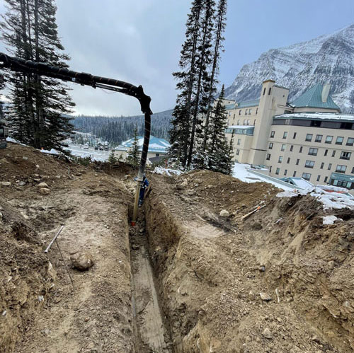 Hydrovac truck digging at Banff Springs Hotel